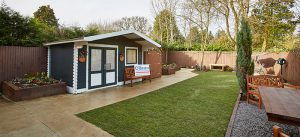 Landscaped garden with summer house