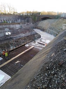 Reinforced concrete base being installed