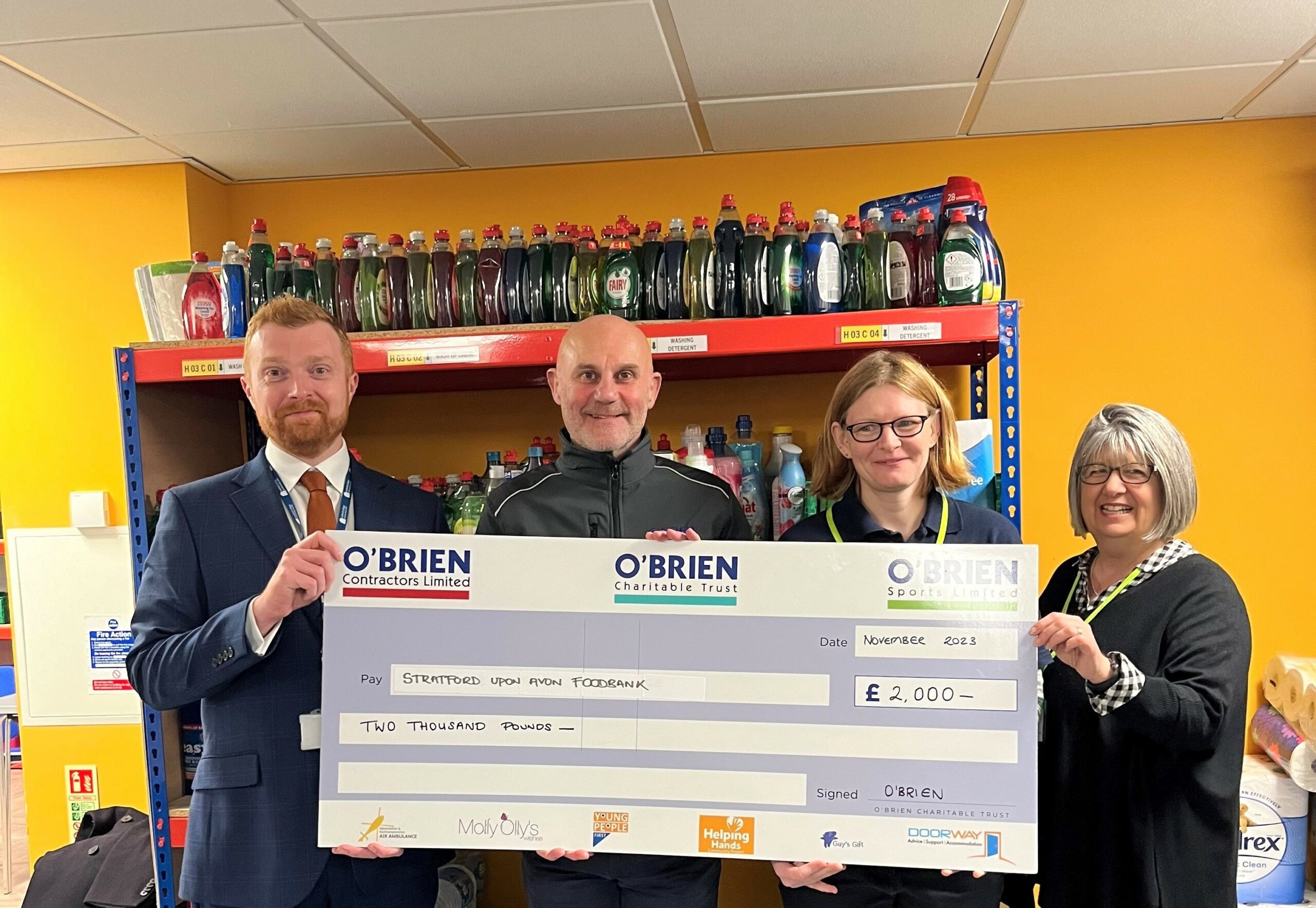 O’Brien Donates £2K to Stratford Upon Avon Foodbank with support from Stratford Upon Avon College